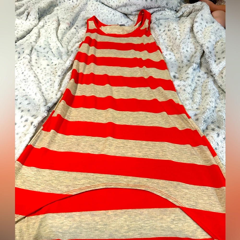Connection 18 Red and Cream Striped Hi-Low Dress